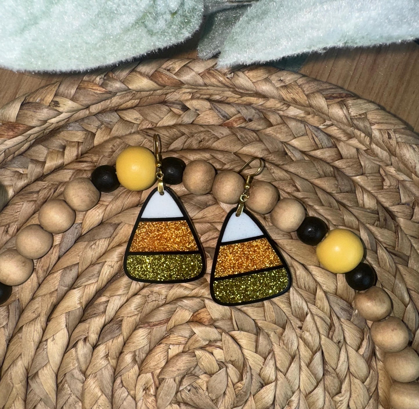 Candy Corn Dangle Earrings, Glitter Fall Halloween Jewelry