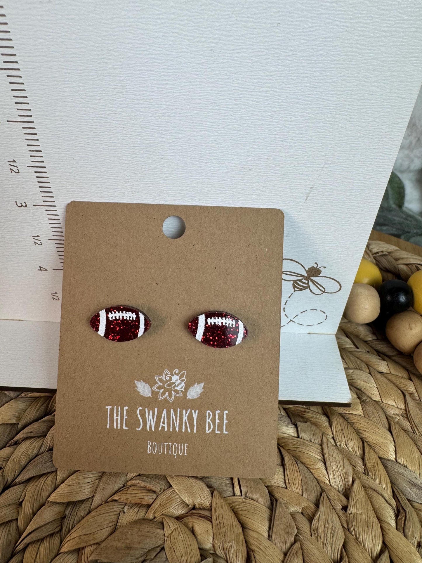 Glitter Football Stud Earrings in Your Choice Of Team Colors