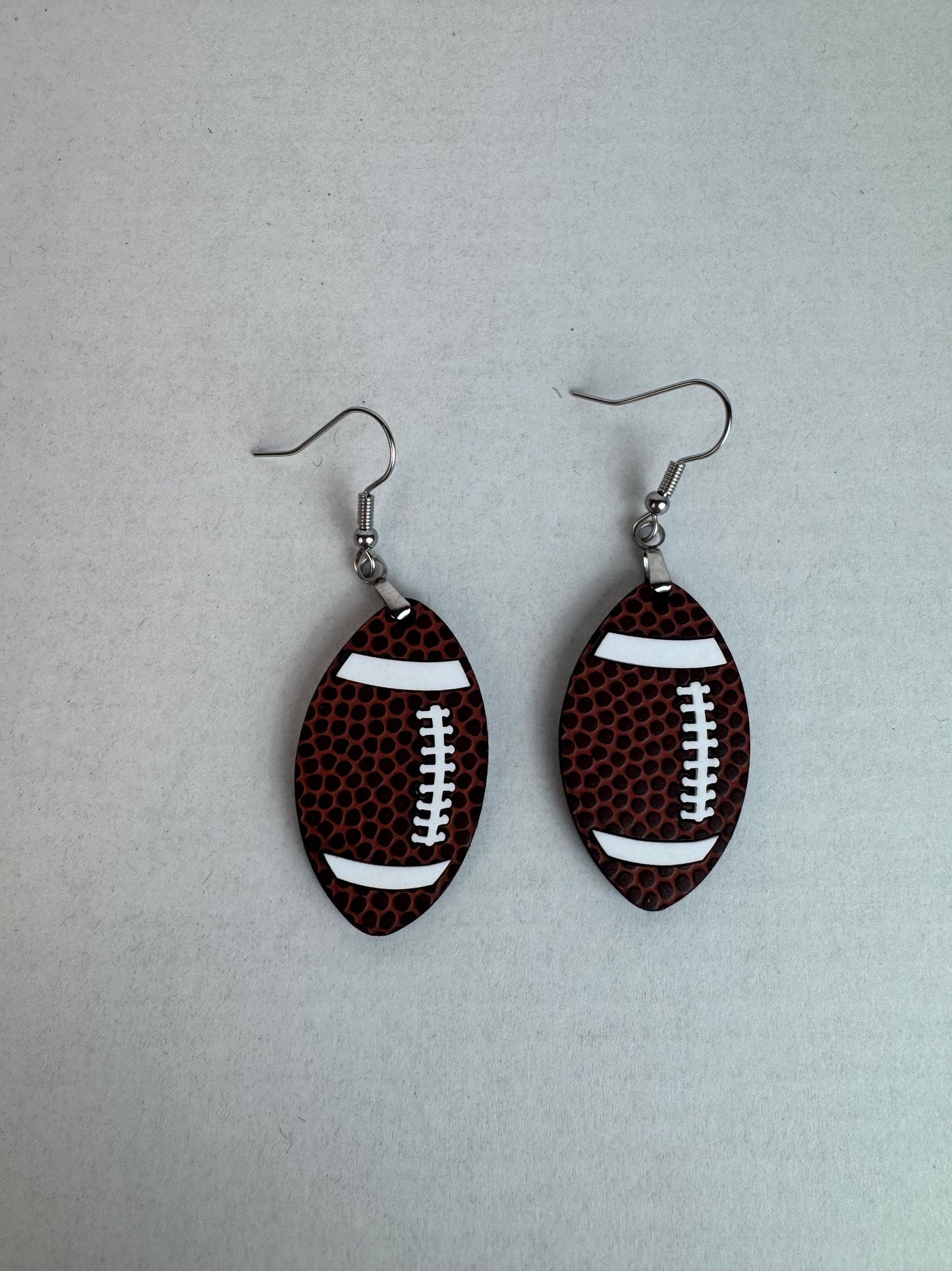 Football Leather & White Acrylic Dangle Earrings | Game Day Jewelry with Gold or Silver Hardware