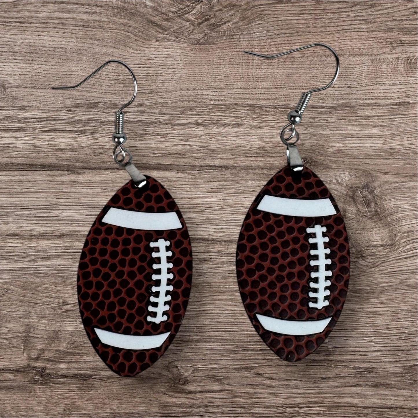 Football Leather & White Acrylic Dangle Earrings | Game Day Jewelry with Gold or Silver Hardware