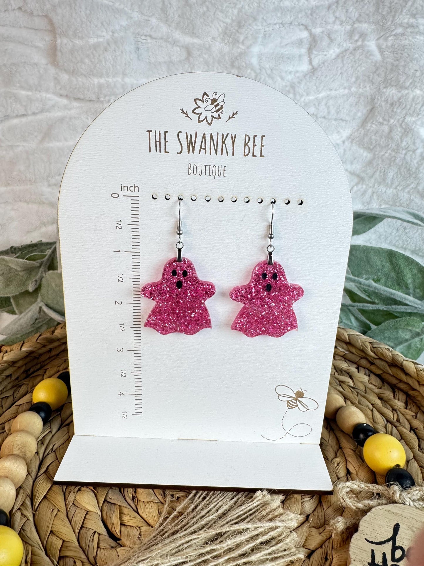Pink Glitter Ghost Earrings – Studs or Dangles
