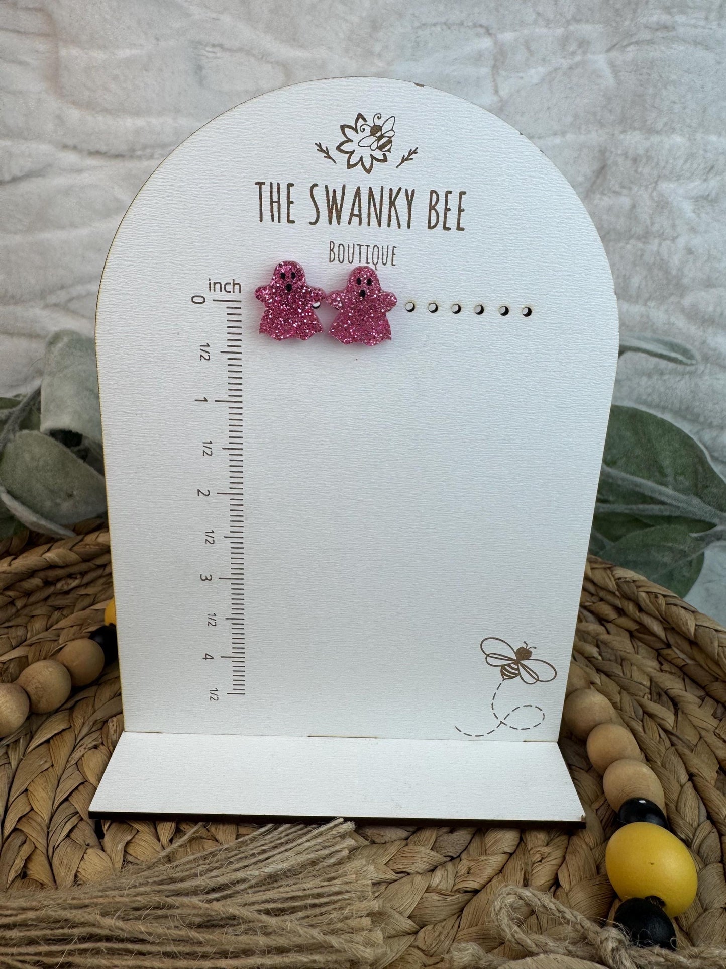 Pink Glitter Ghost Earrings – Studs or Dangles