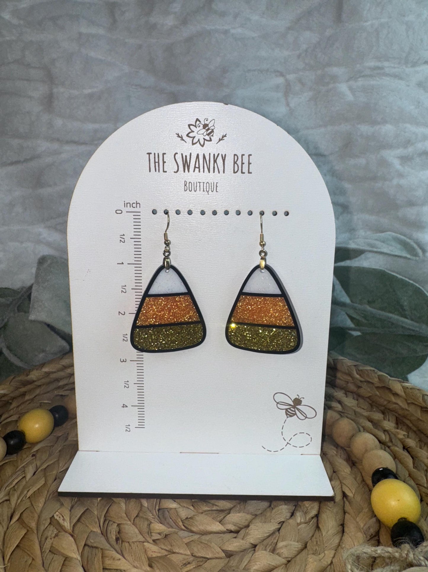 Candy Corn Dangle Earrings, Glitter Fall Halloween Jewelry