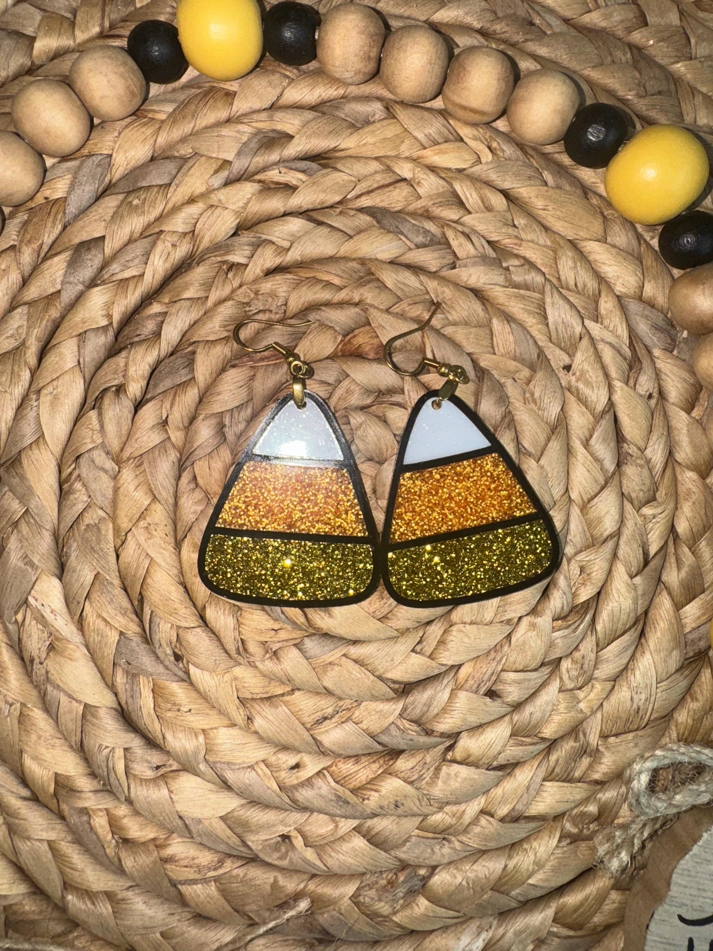 Candy Corn Dangle Earrings, Glitter Fall Halloween Jewelry