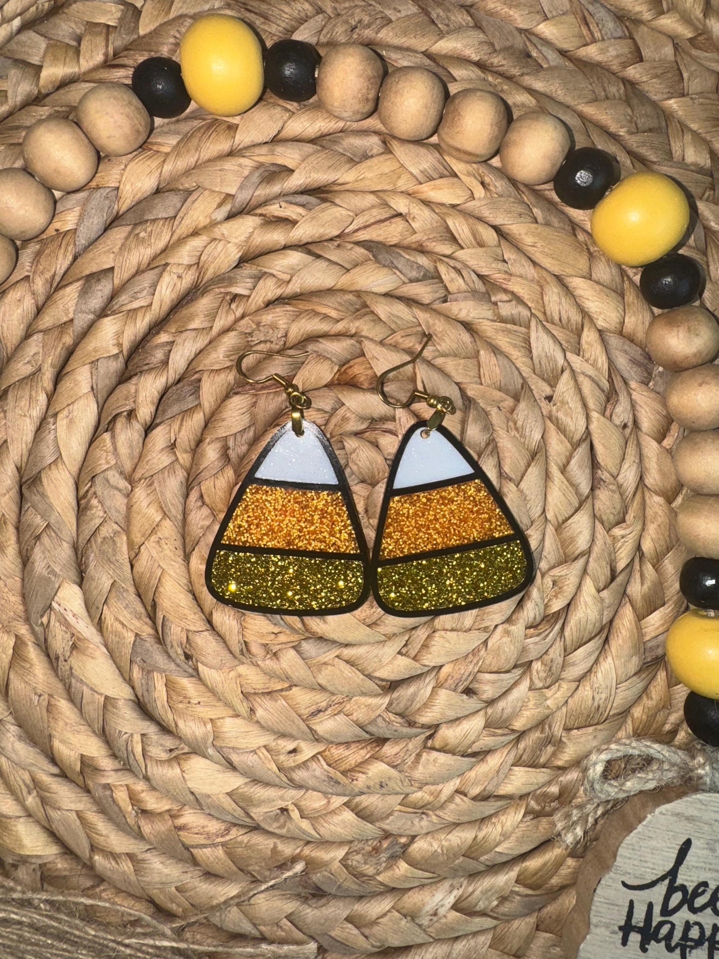 Candy Corn Dangle Earrings, Glitter Fall Halloween Jewelry