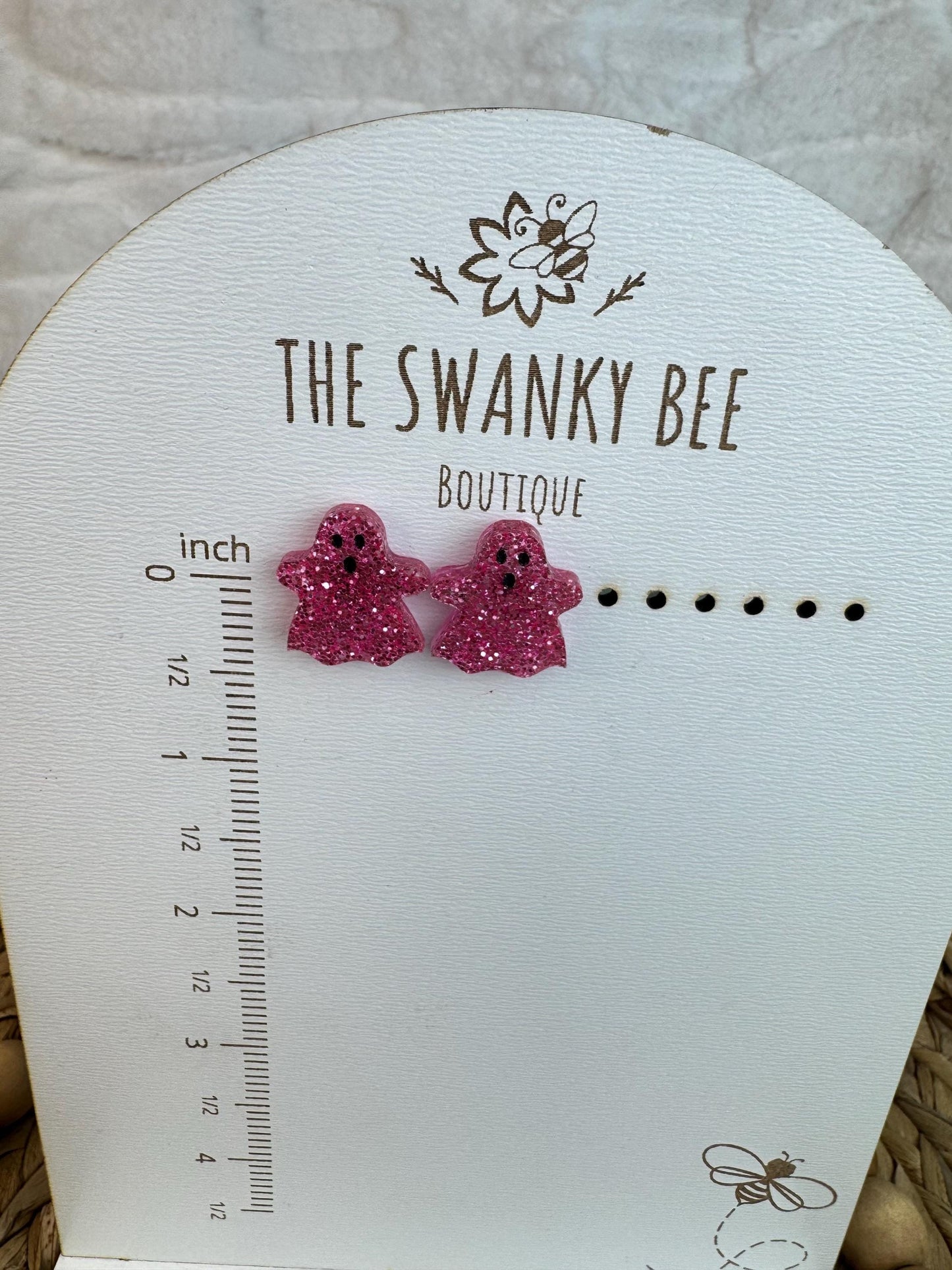 Pink Glitter Ghost Earrings – Studs or Dangles