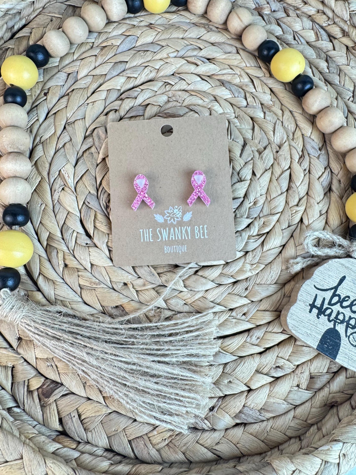 Breast Cancer Awareness Pink Ribbon Earrings – Studs or Dangles