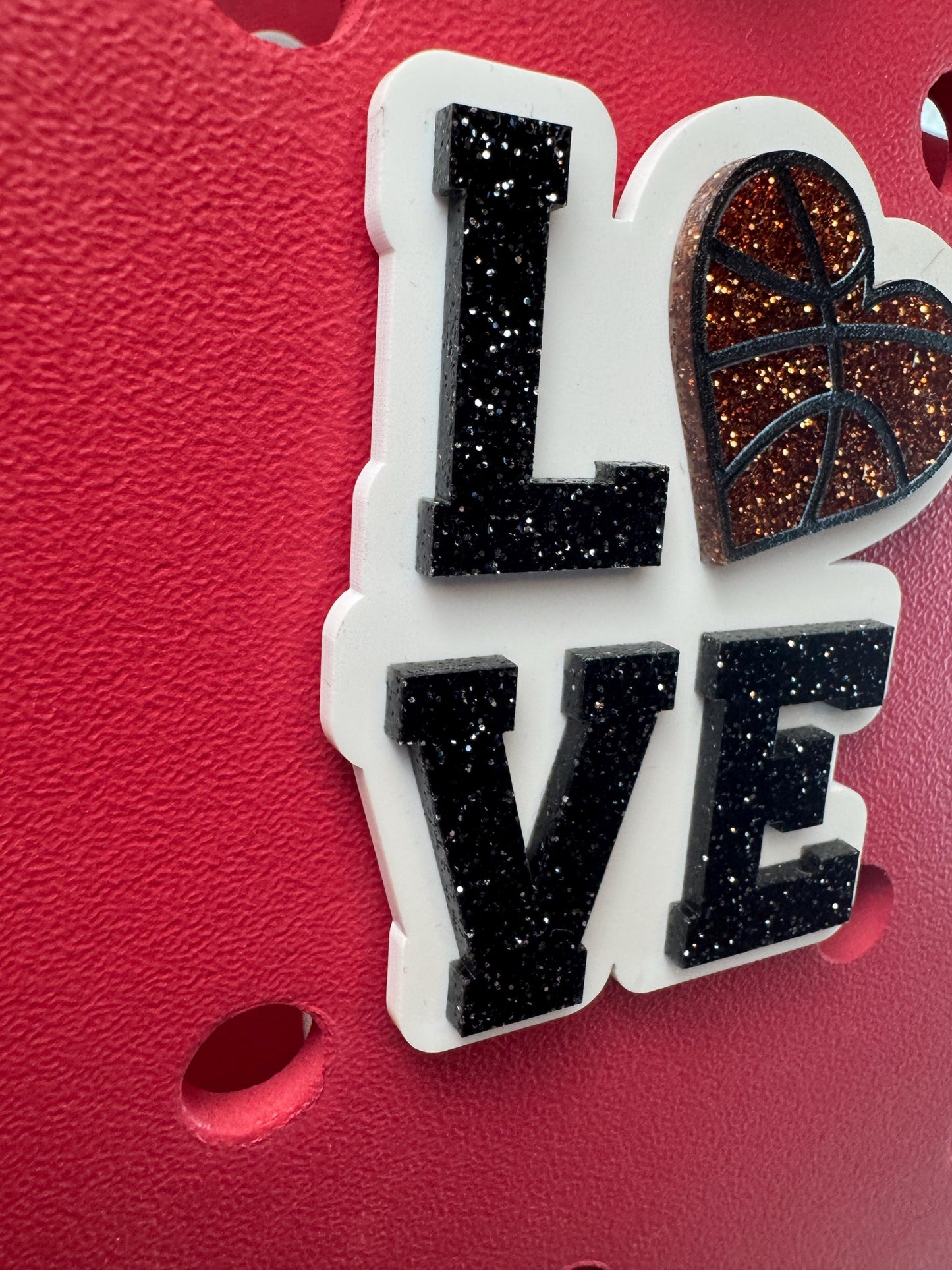 Basketball Love Bogg Bag Charm: Glitter Heart, Sports Fan Accessory