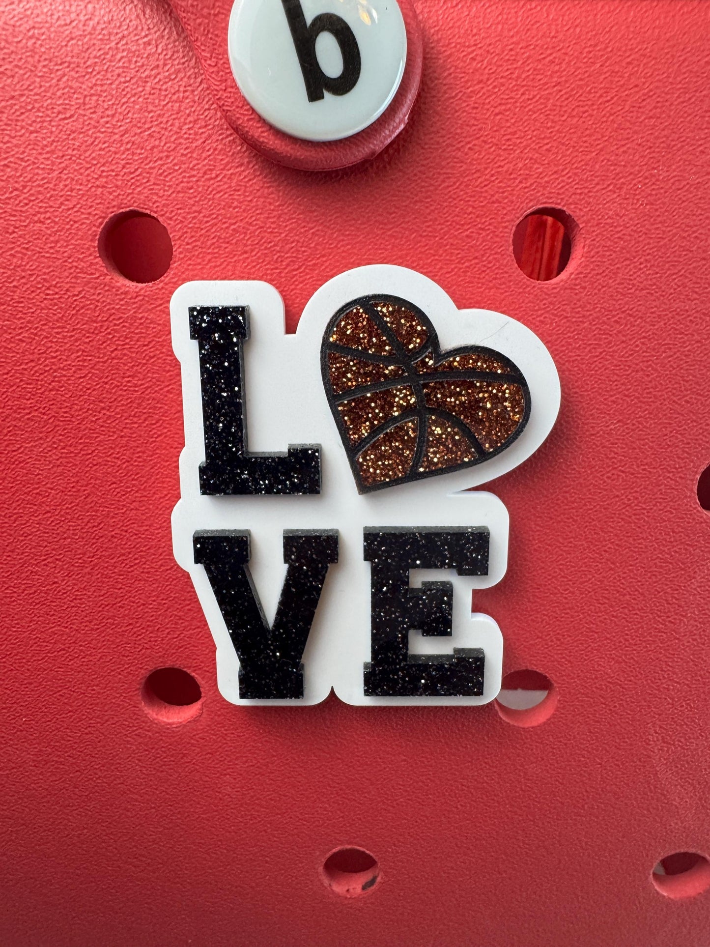 Basketball Love Bogg Bag Charm: Glitter Heart, Sports Fan Accessory