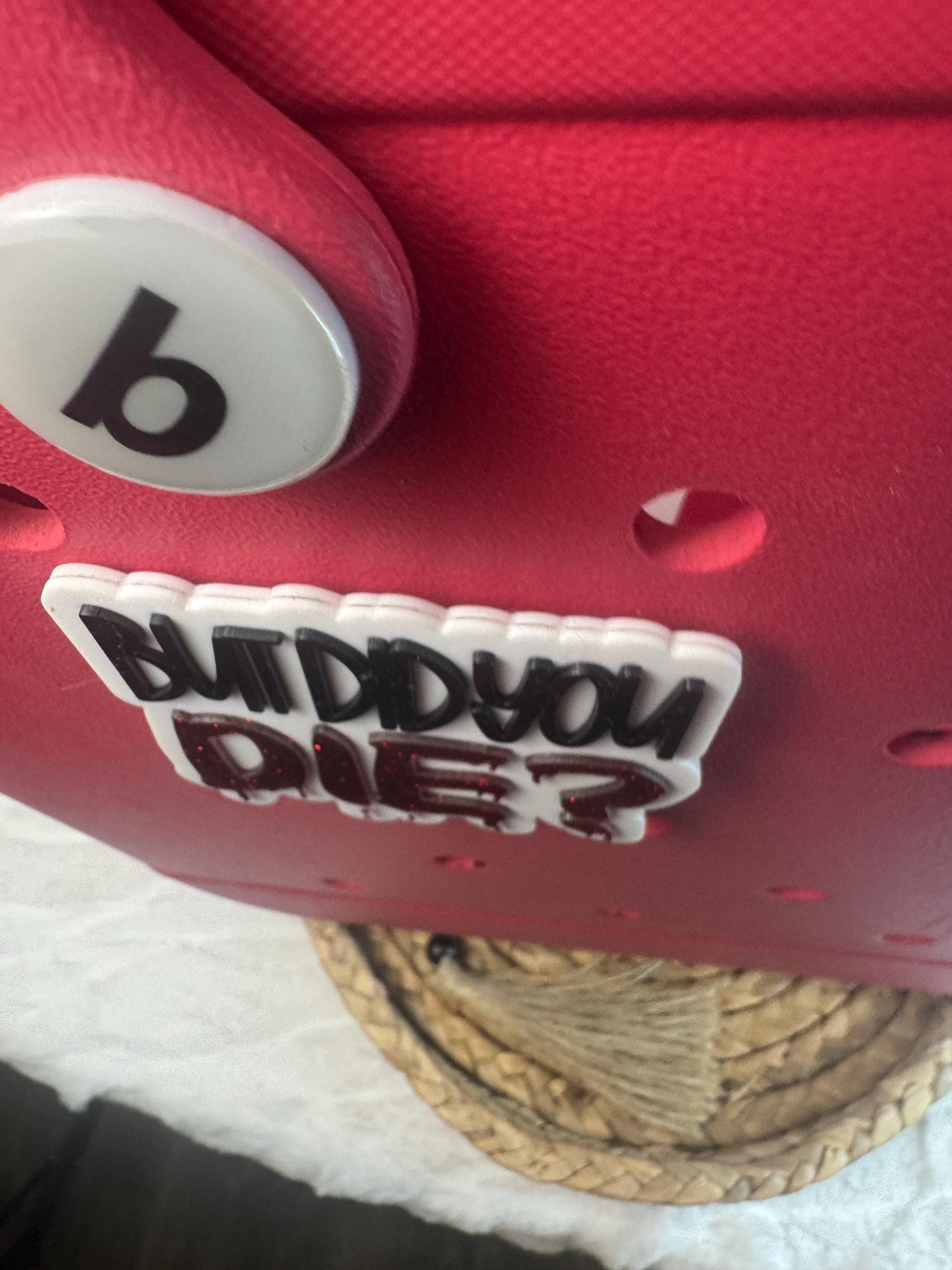 But Did You Die? Bogg Bag Charm | Red Glitter Acrylic Accessory