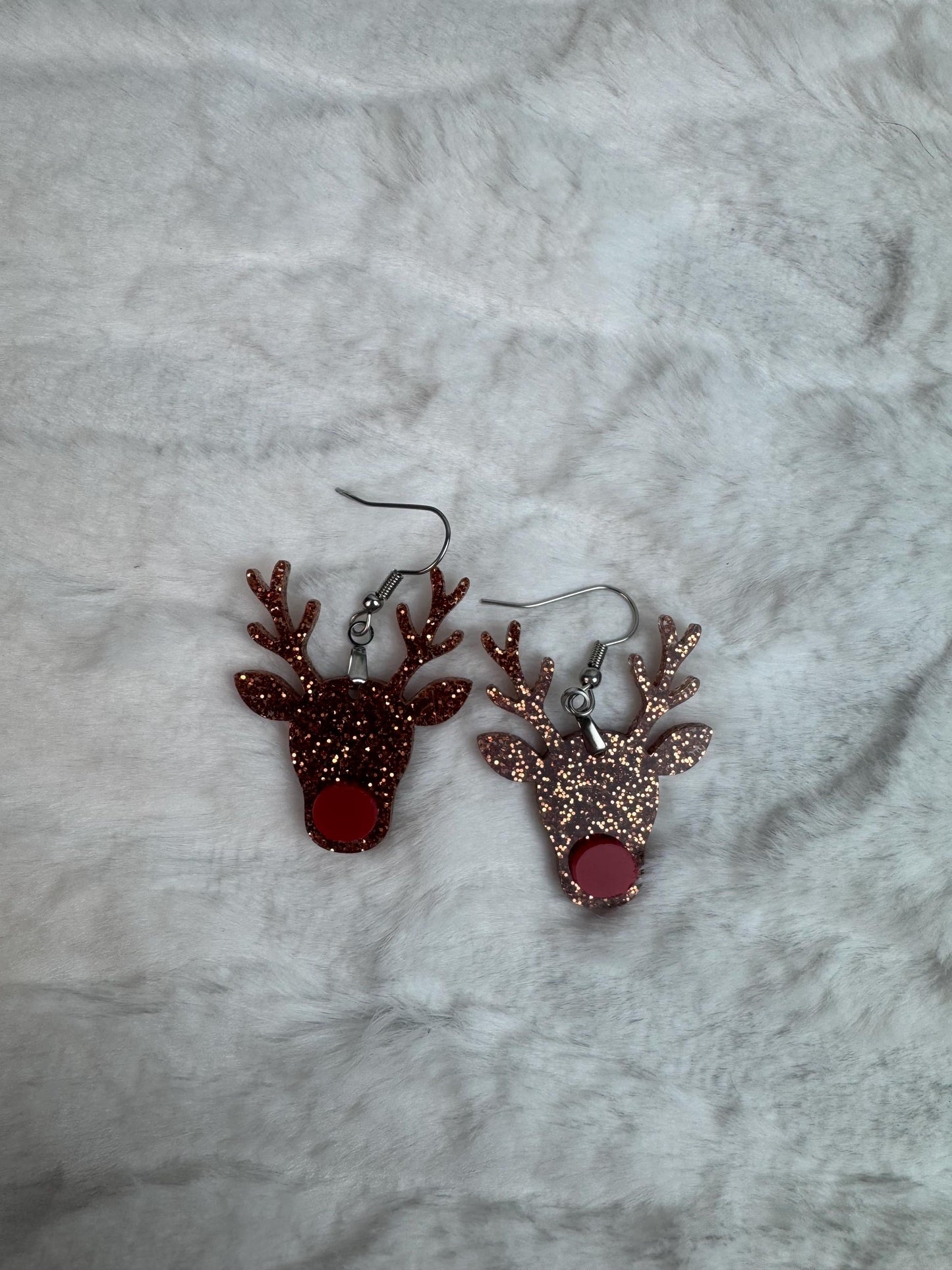 Red Nose Reindeer Earrings • Christmas Glitter Dangles