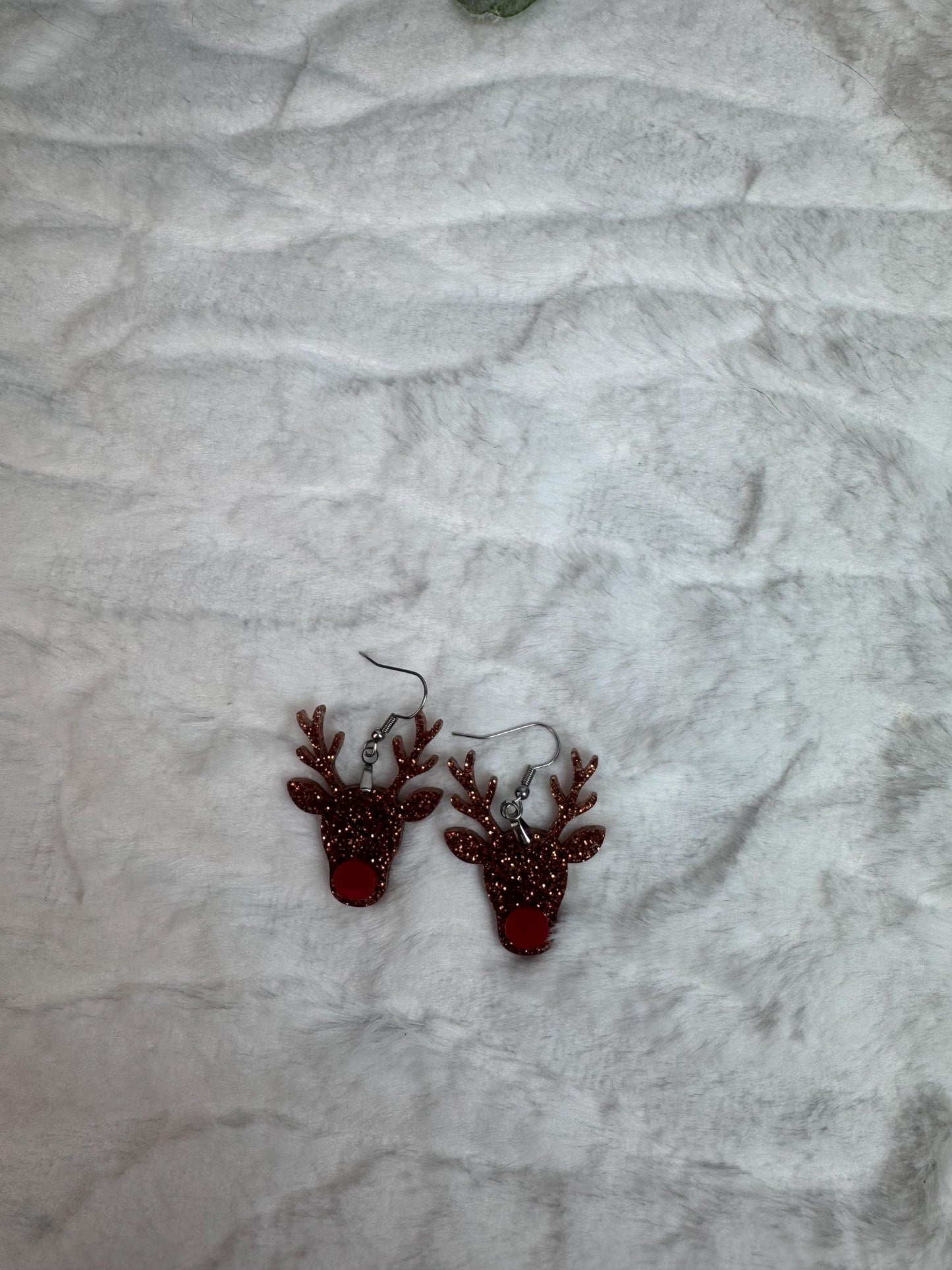 Red Nose Reindeer Earrings • Christmas Glitter Dangles