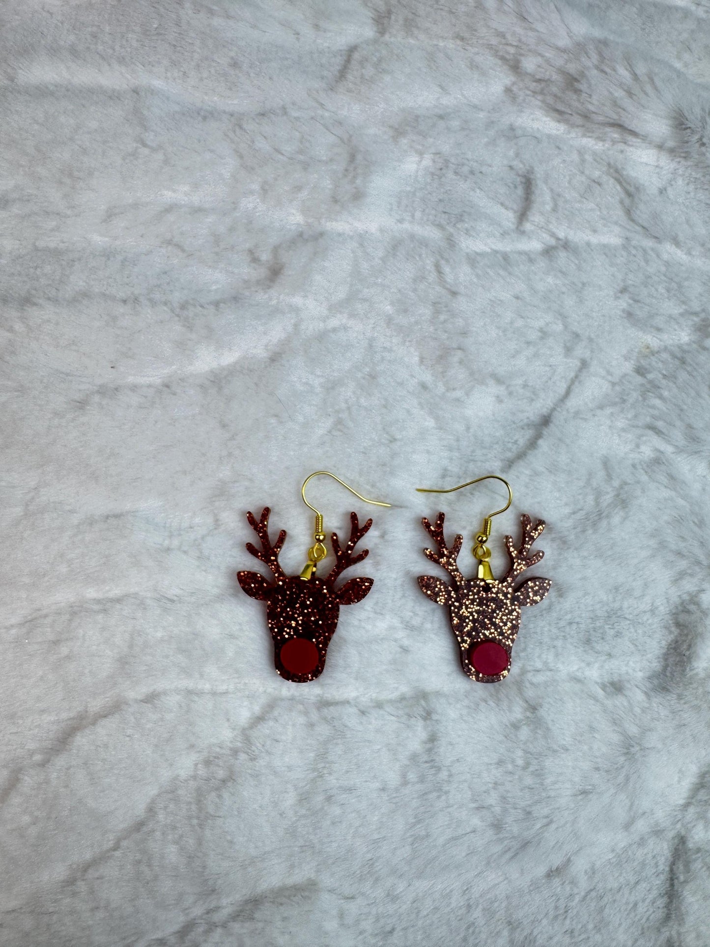 Red Nose Reindeer Earrings • Christmas Glitter Dangles