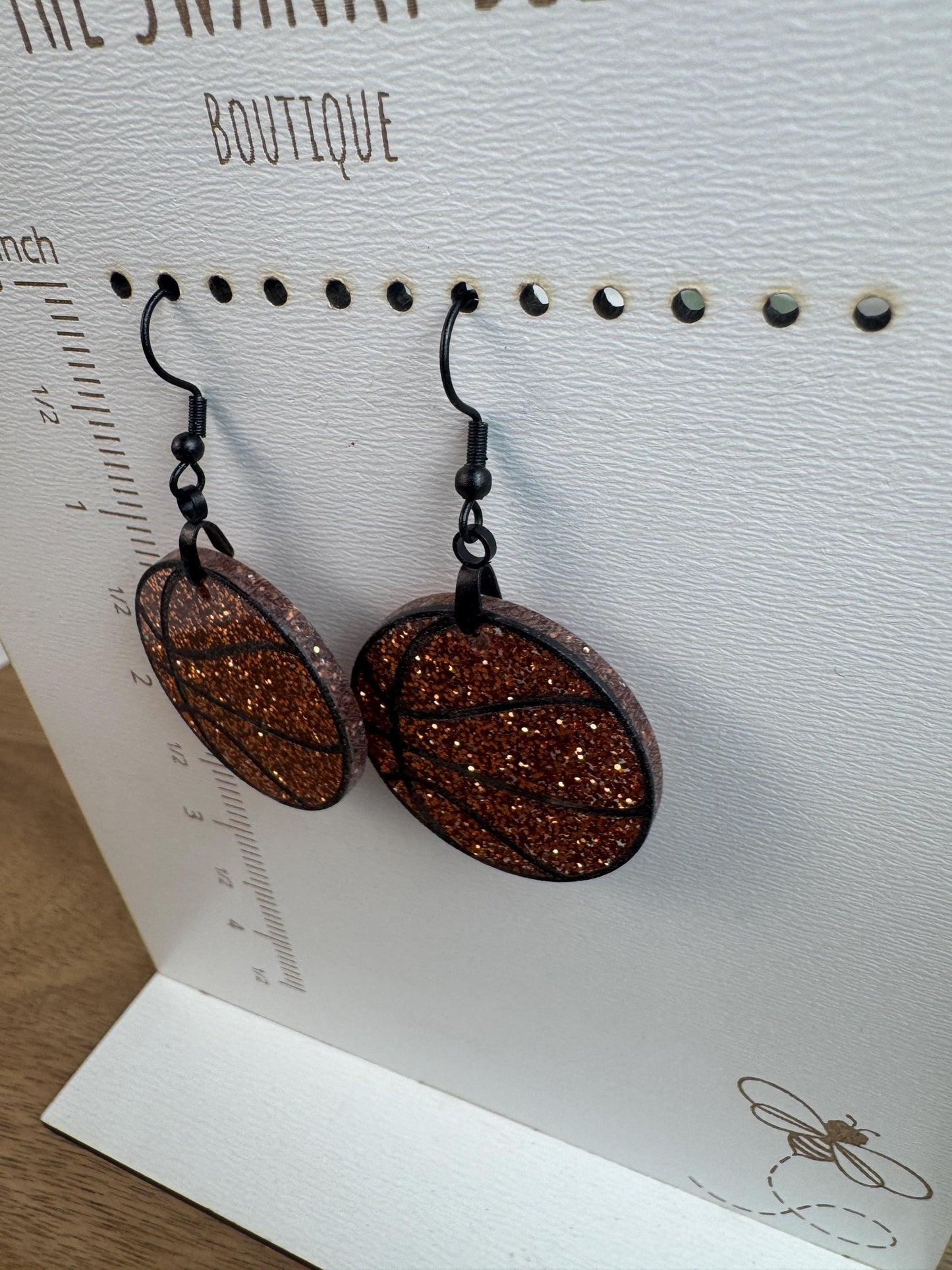 Glitter Basketball Earrings: Sparkly Game Day Sports Jewelry