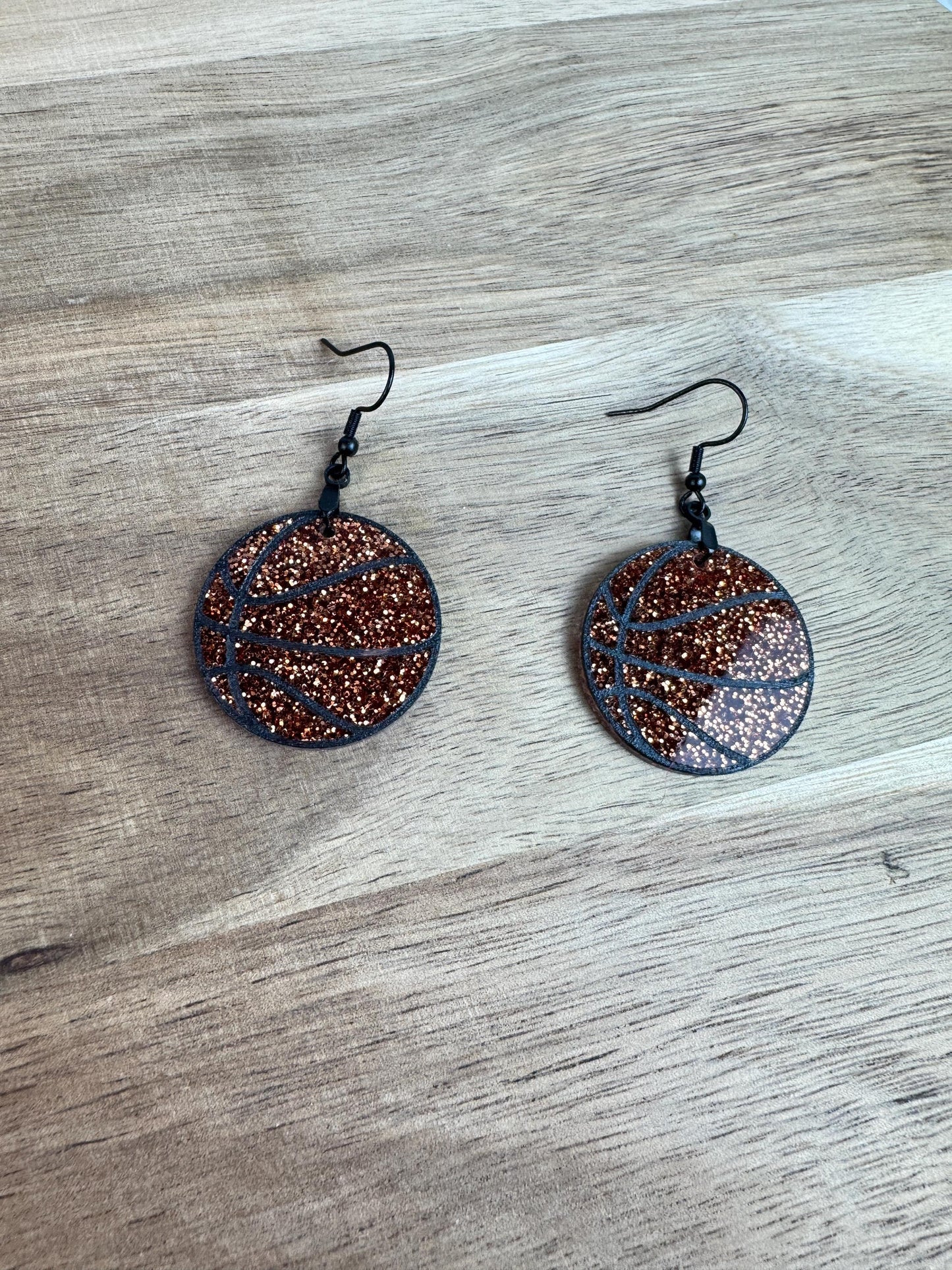 Glitter Basketball Earrings: Sparkly Game Day Sports Jewelry