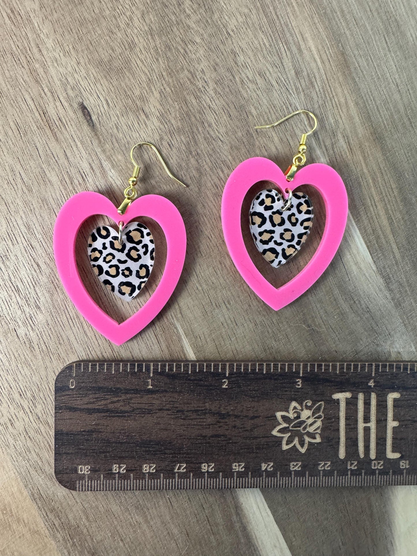 Leopard Heart Earrings | Pink or Red | Valentine Dangles