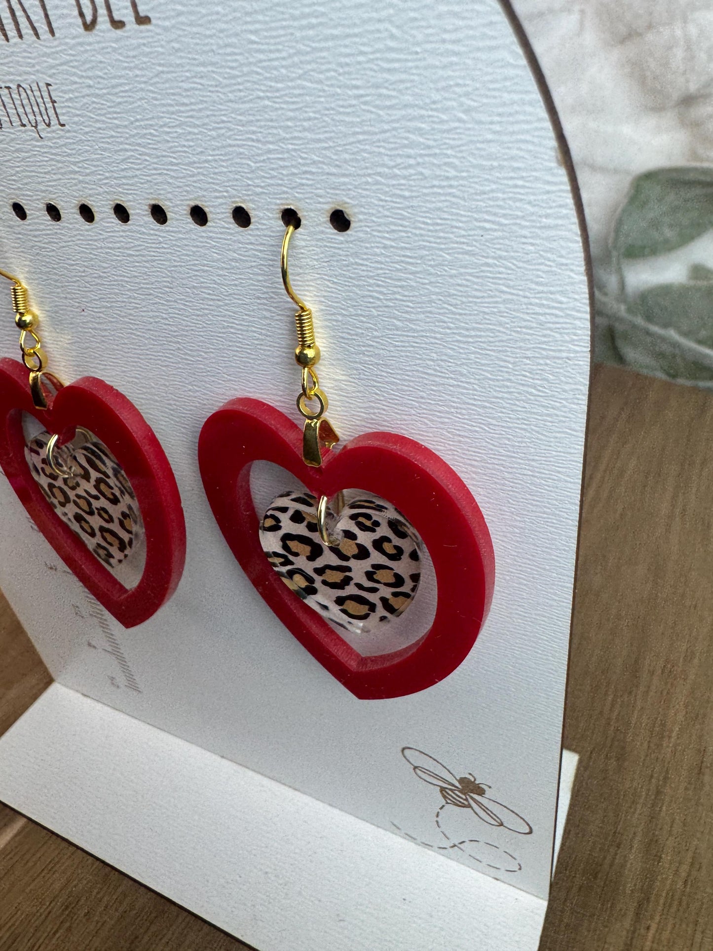 Leopard Heart Earrings | Pink or Red | Valentine Dangles