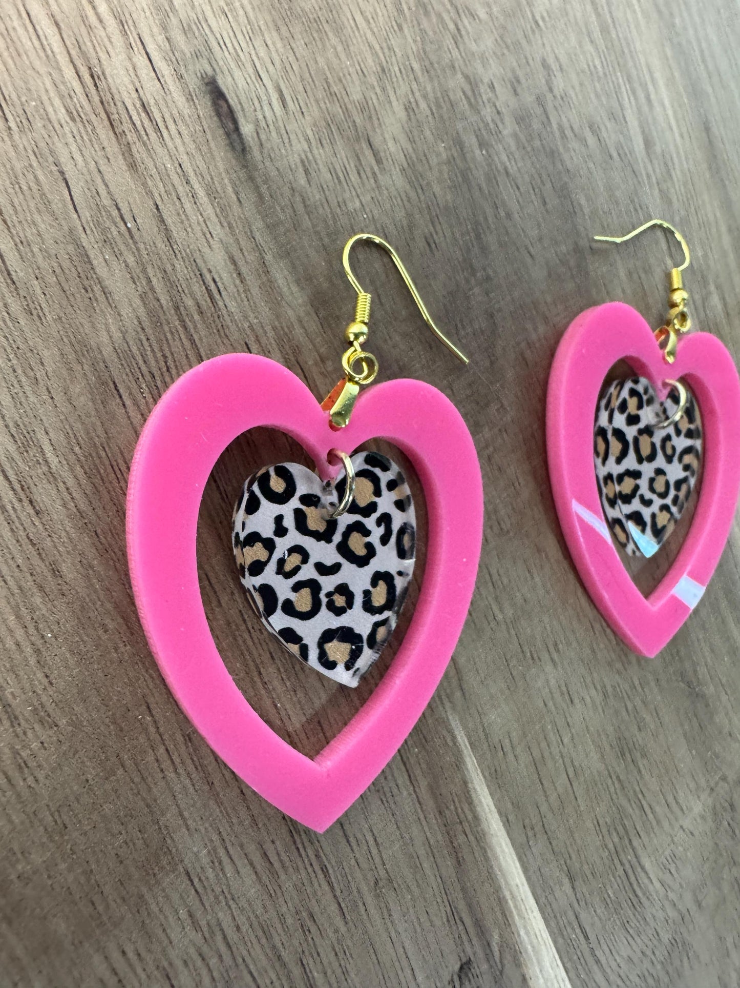 Leopard Heart Earrings | Pink or Red | Valentine Dangles