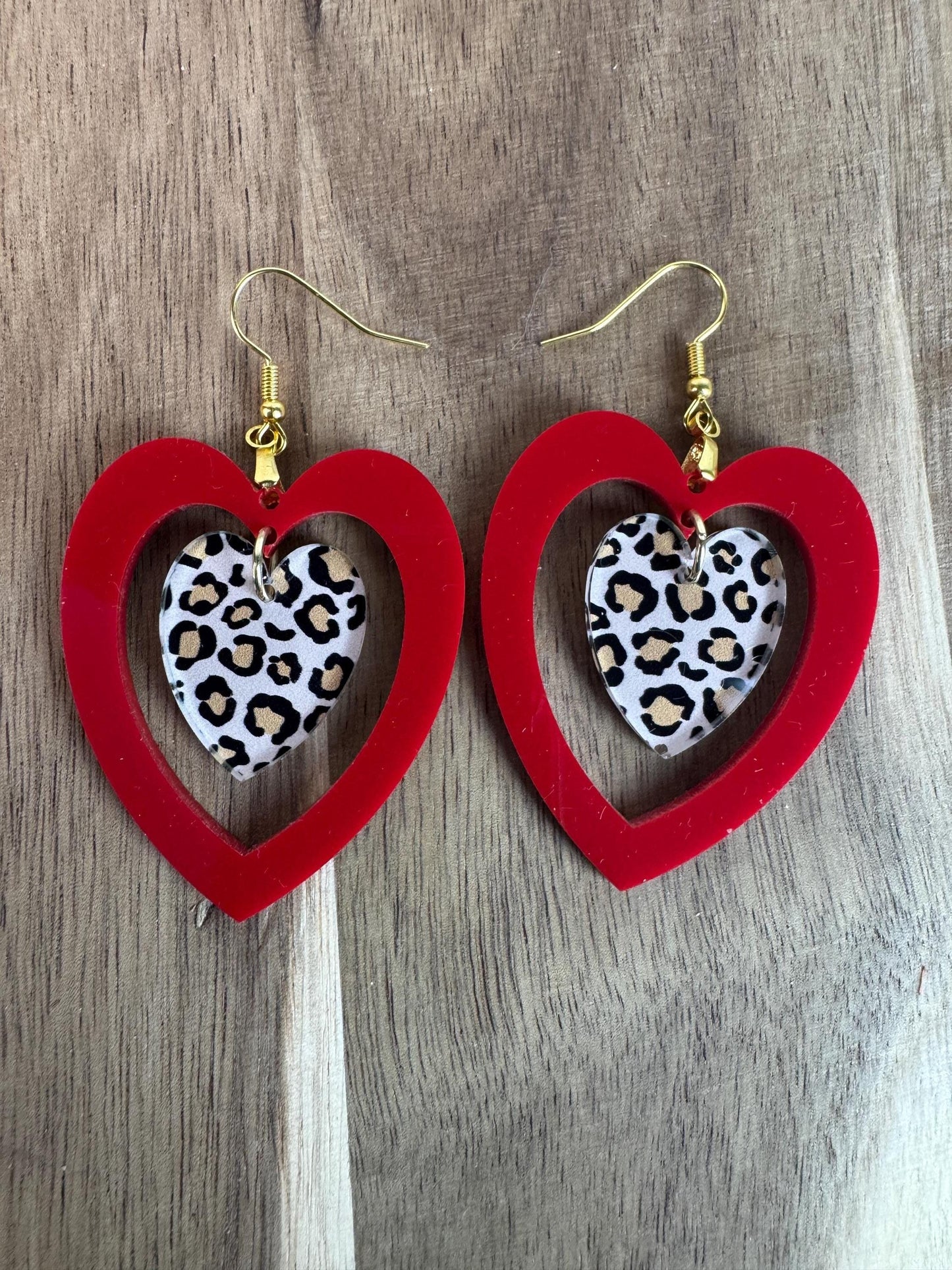 Leopard Heart Earrings | Pink or Red | Valentine Dangles