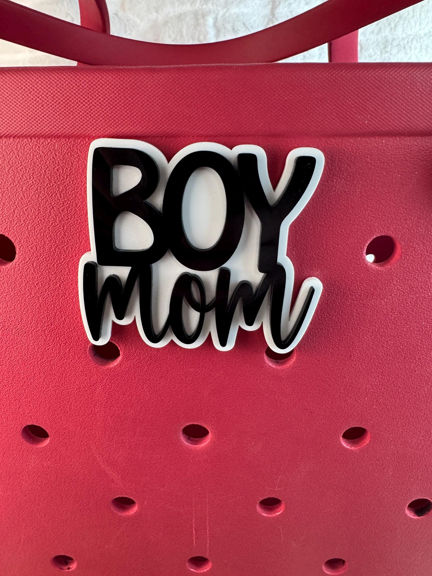 Boy Mom Bogg Bag Charm | Black & White Acrylic Bag Accessory