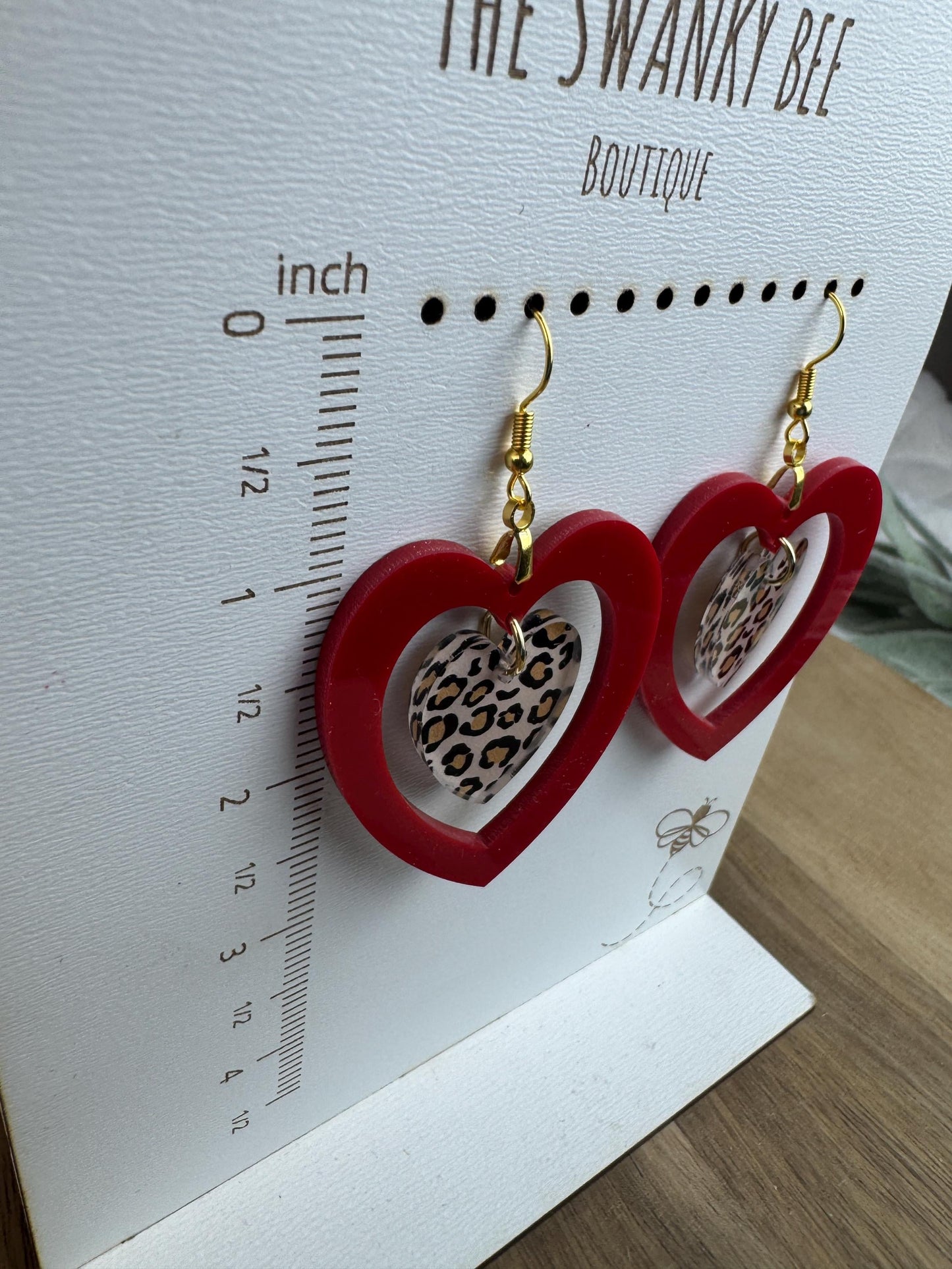 Leopard Heart Earrings | Pink or Red | Valentine Dangles