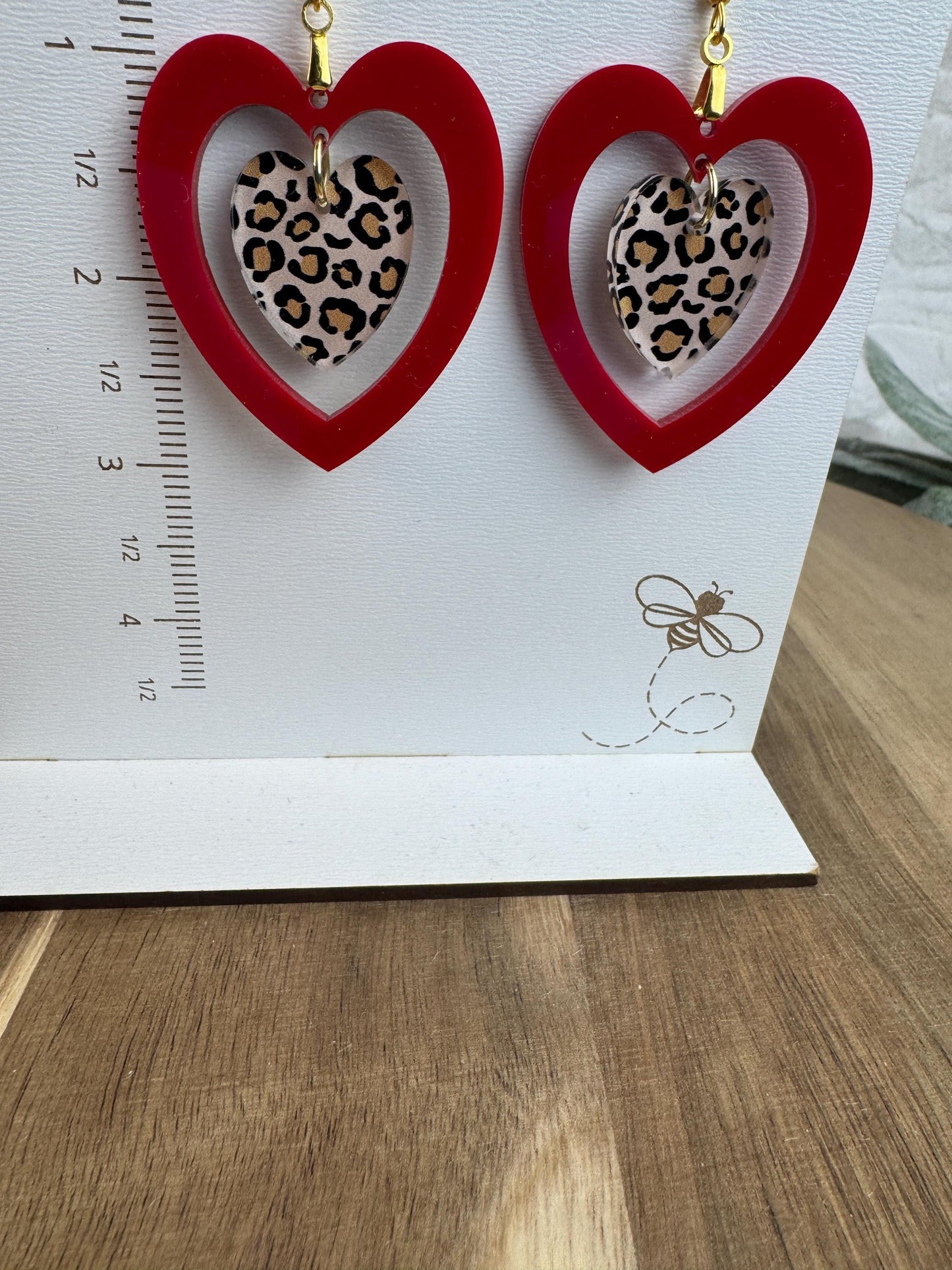 Leopard Heart Earrings | Pink or Red | Valentine Dangles