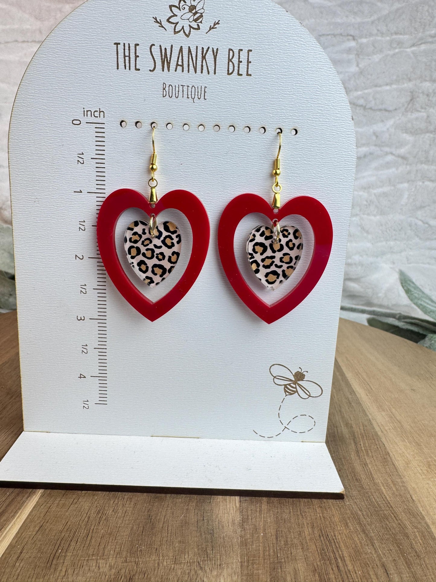 Leopard Heart Earrings | Pink or Red | Valentine Dangles