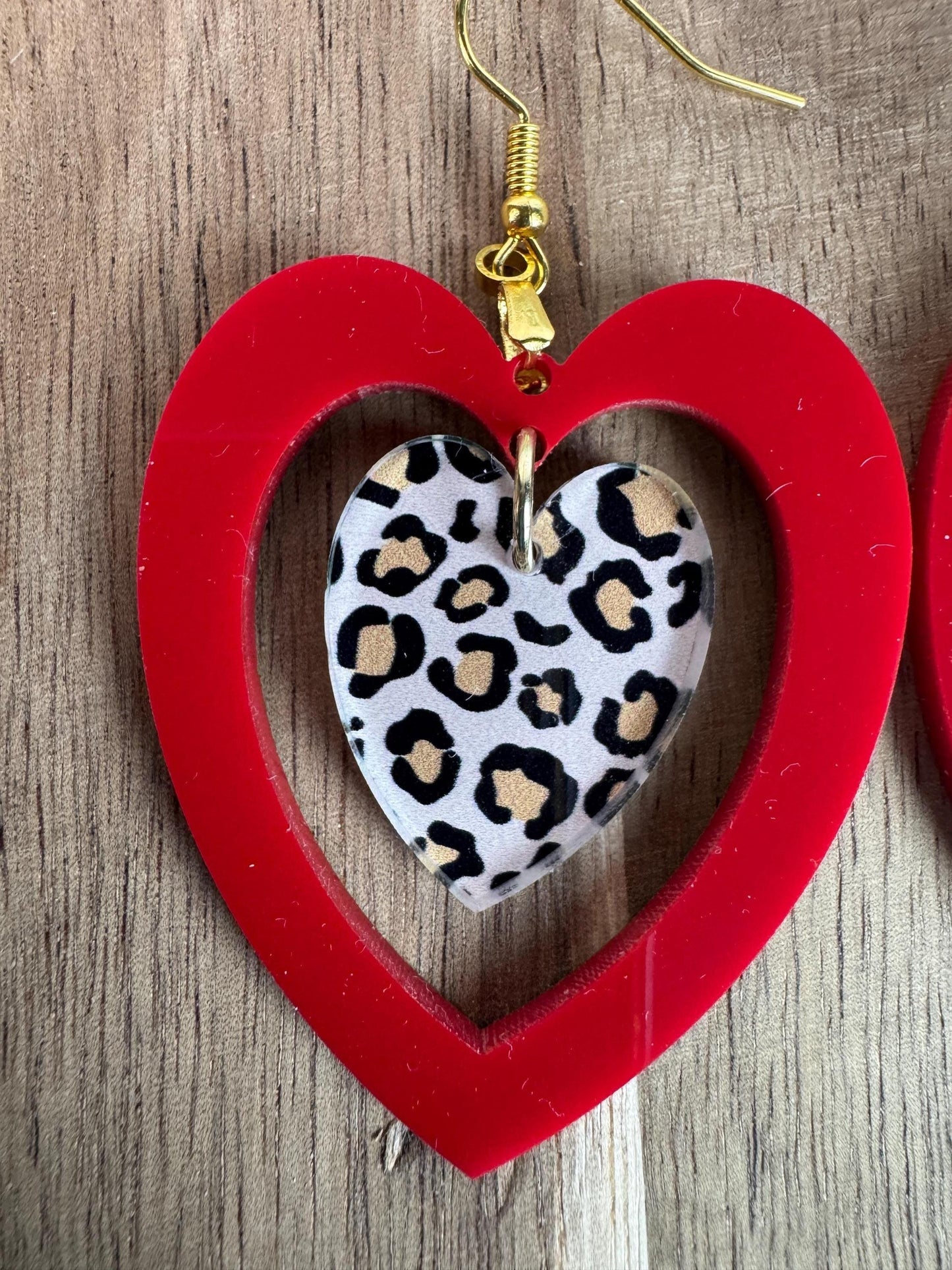 Leopard Heart Earrings | Pink or Red | Valentine Dangles
