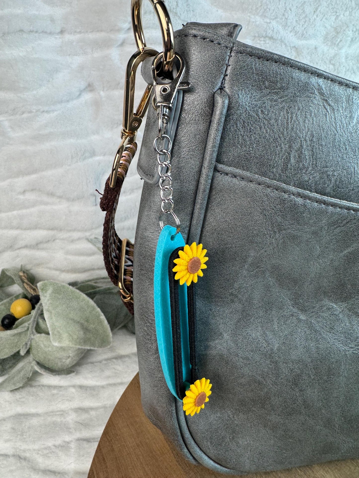 Hair Tie Holder Keychain | Daisy Sunflower Heart | Purse Bag Or Keychain Accessory