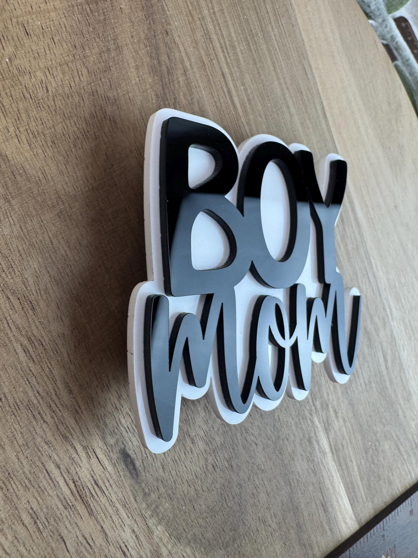 Boy Mom Bogg Bag Charm | Black & White Acrylic Bag Accessory