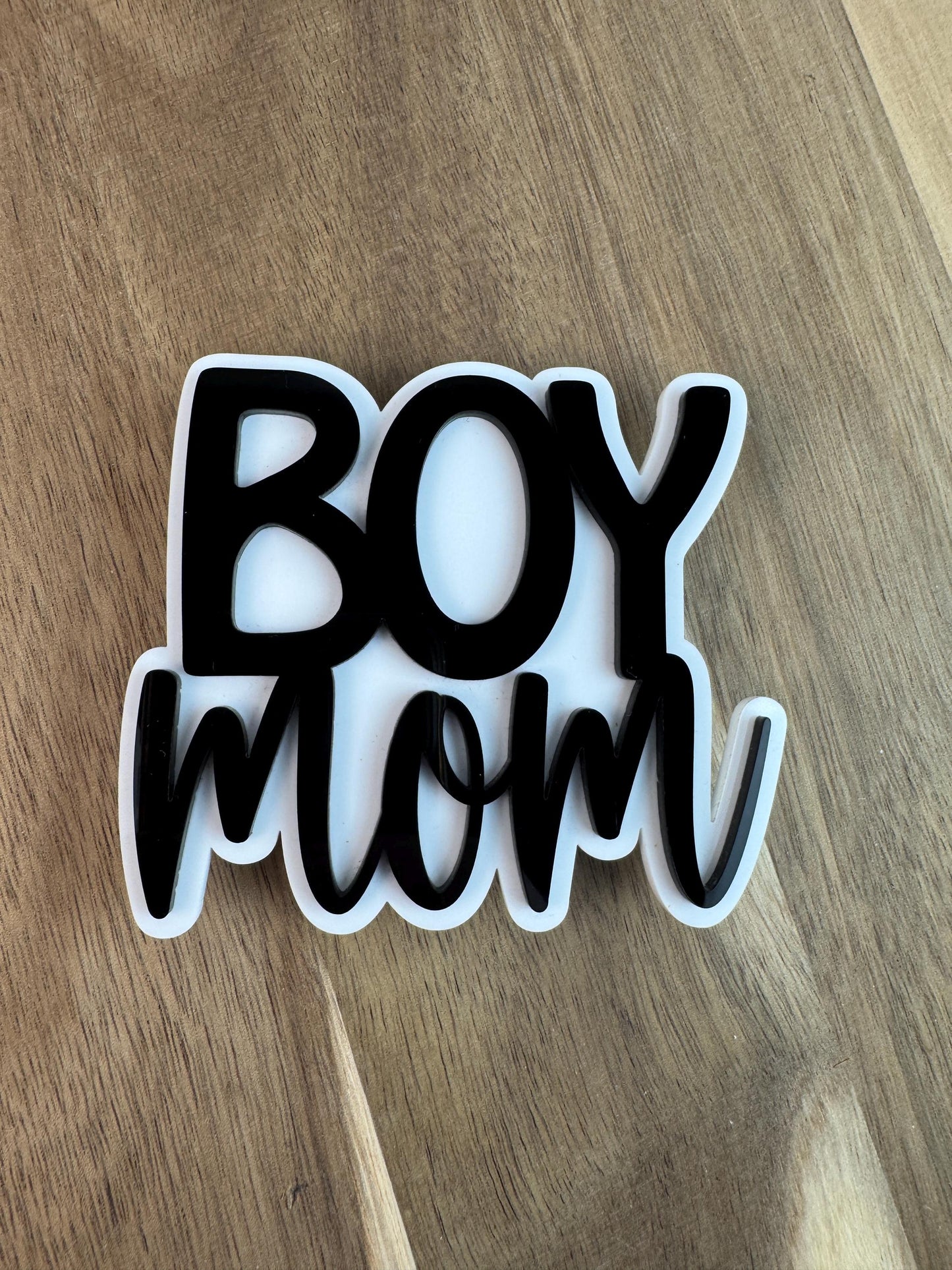 Boy Mom Bogg Bag Charm | Black & White Acrylic Bag Accessory