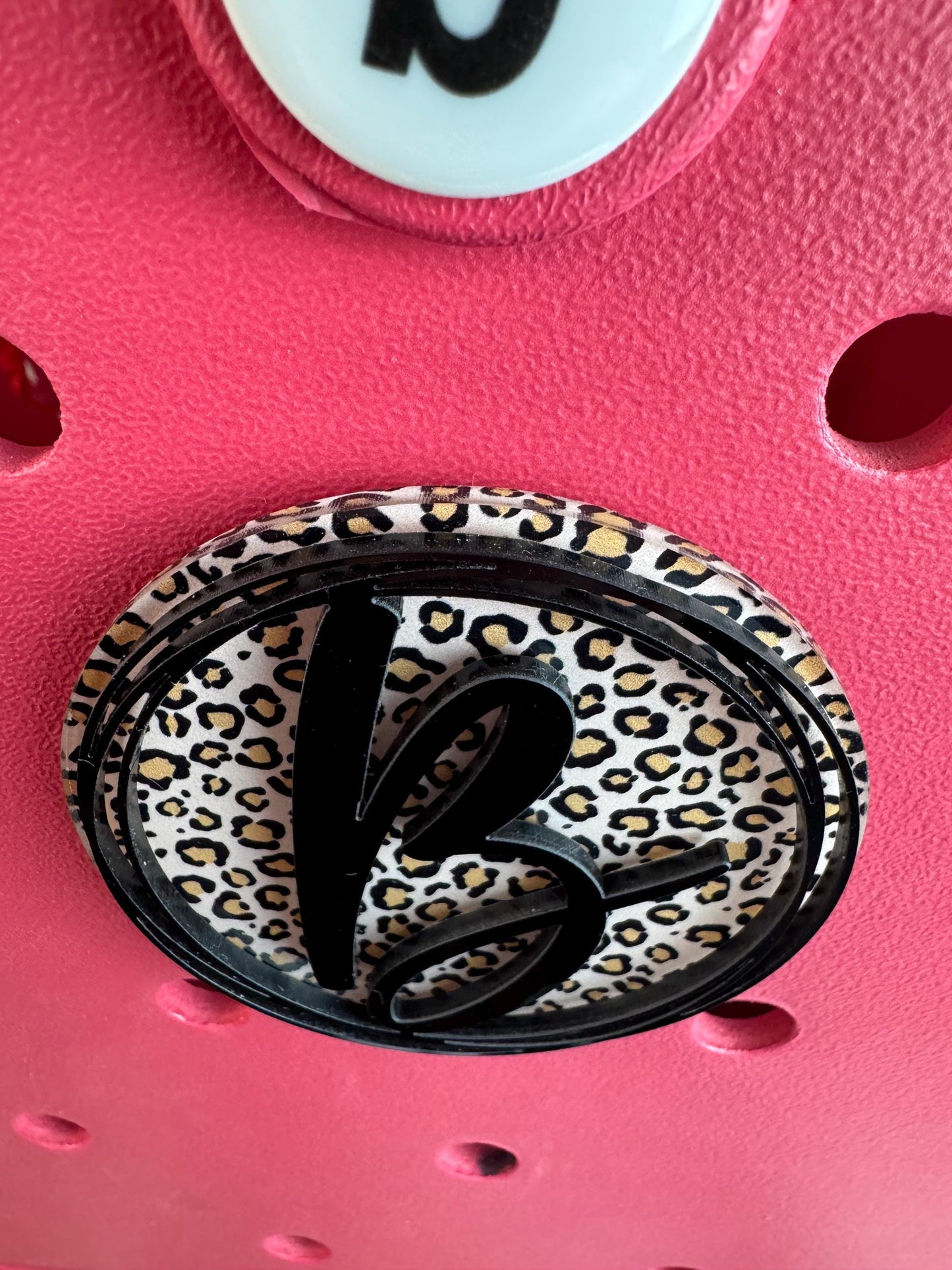 Custom Initial Bogg Bag Charm with a Leopard Background: Personalized Bag Accessory