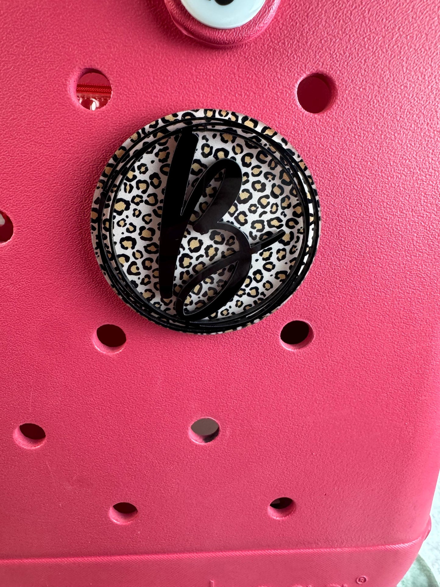 Custom Initial Bogg Bag Charm with a Leopard Background: Personalized Bag Accessory