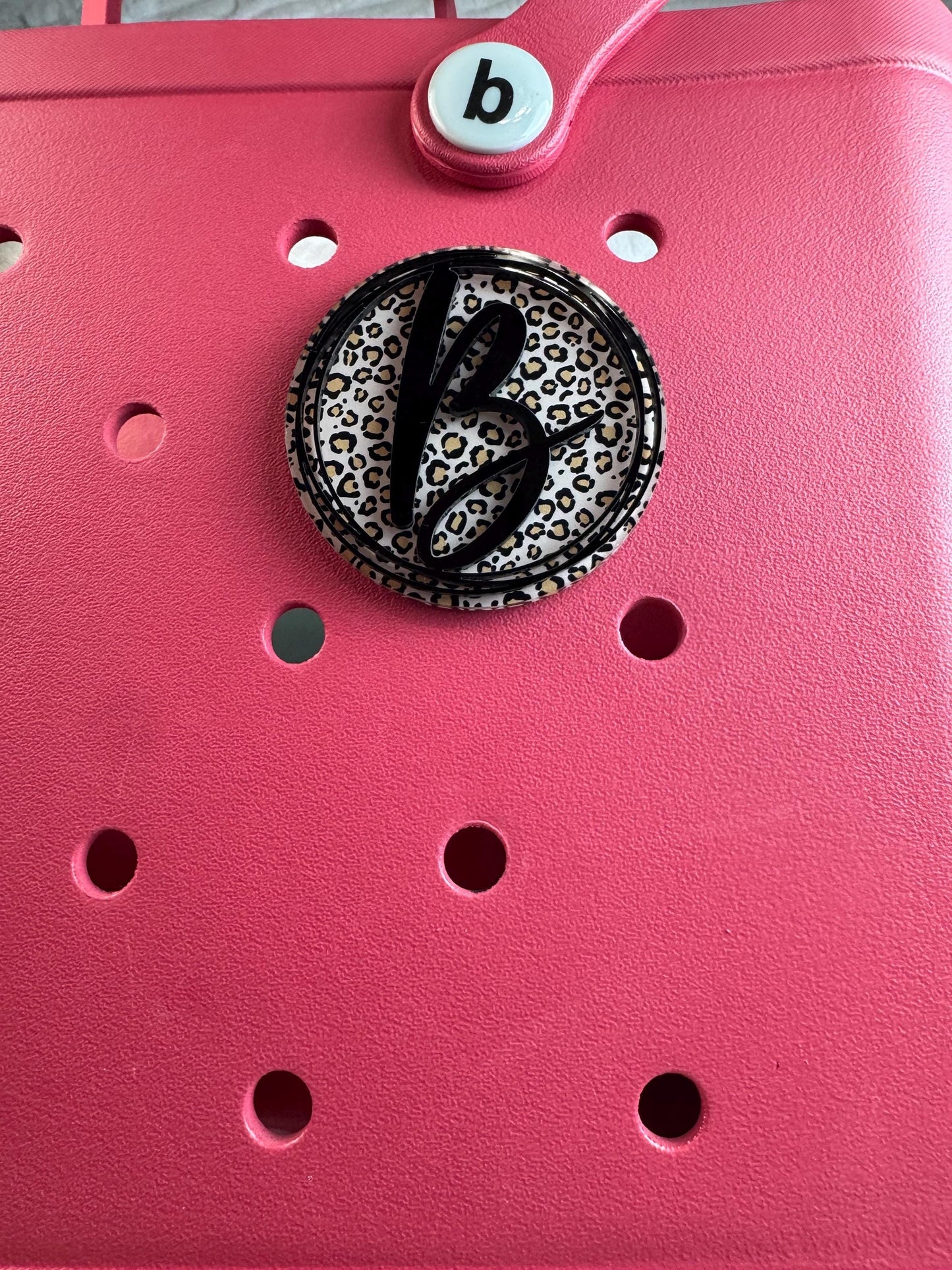 Custom Initial Bogg Bag Charm with a Leopard Background: Personalized Bag Accessory