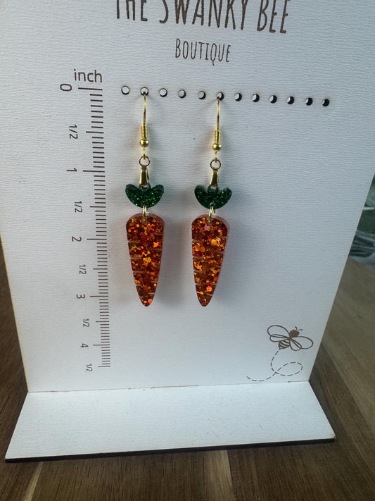 Glitter Carrot Dangle Earrings, Easter Earrings