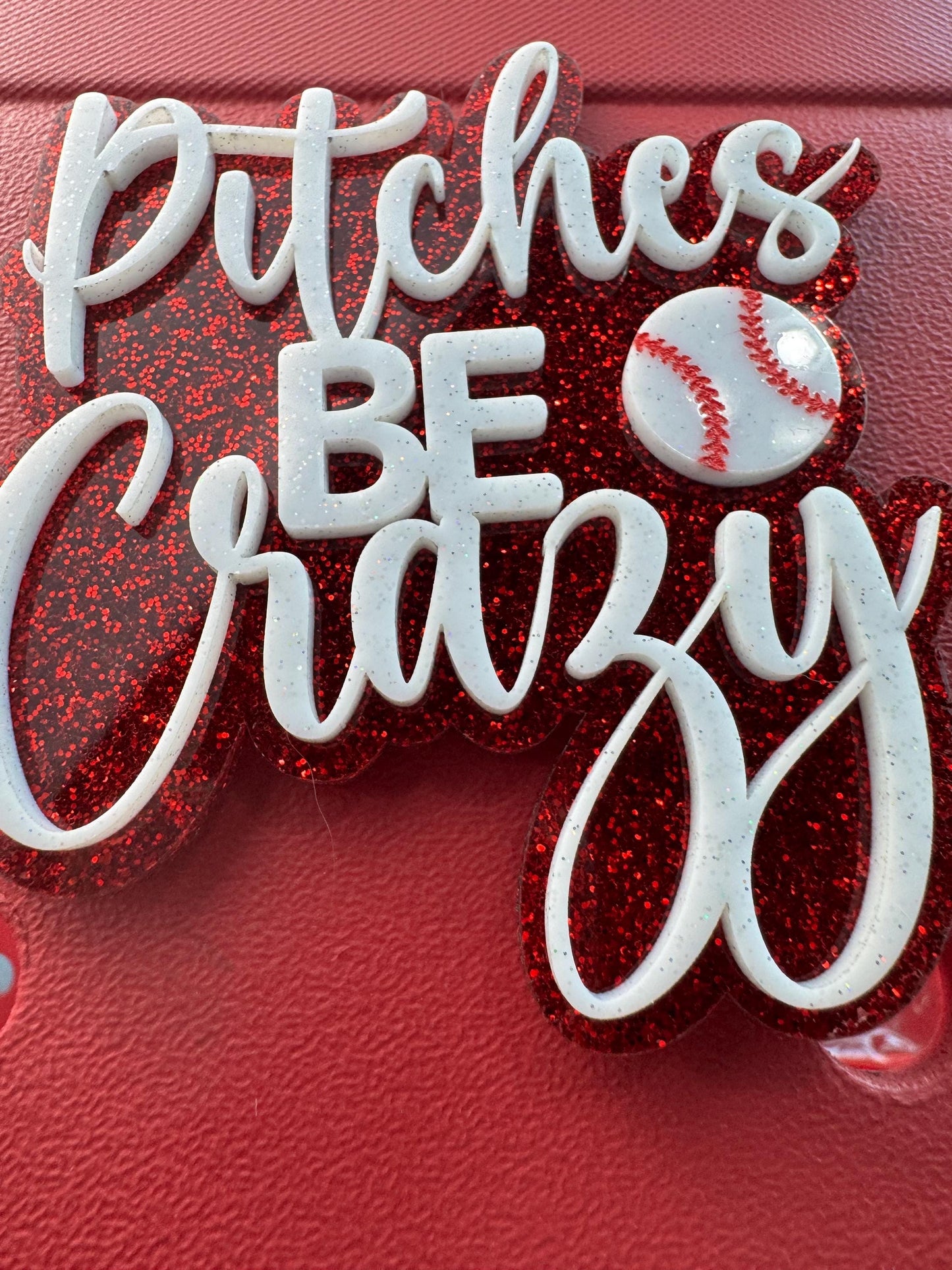 Pitches Be Crazy Bogg Bag Charm | Baseball or Softball Glitter Bag Accessory