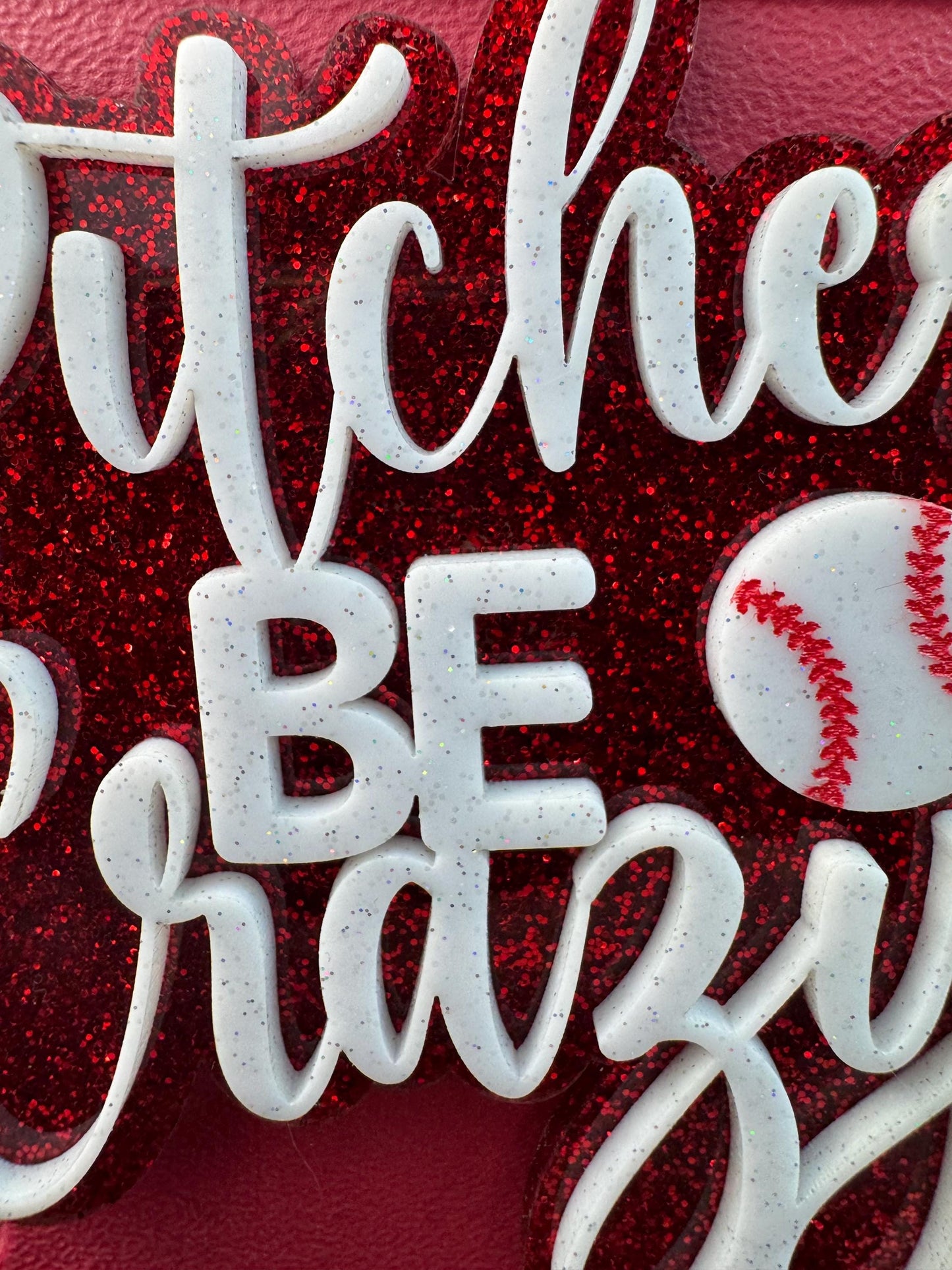 Pitches Be Crazy Bogg Bag Charm | Baseball or Softball Glitter Bag Accessory
