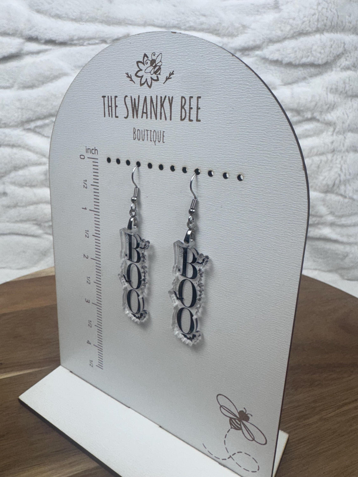 BOO Halloween Earrings, Clear Acrylic Spooky Dangles, Bat Spider Jewelry