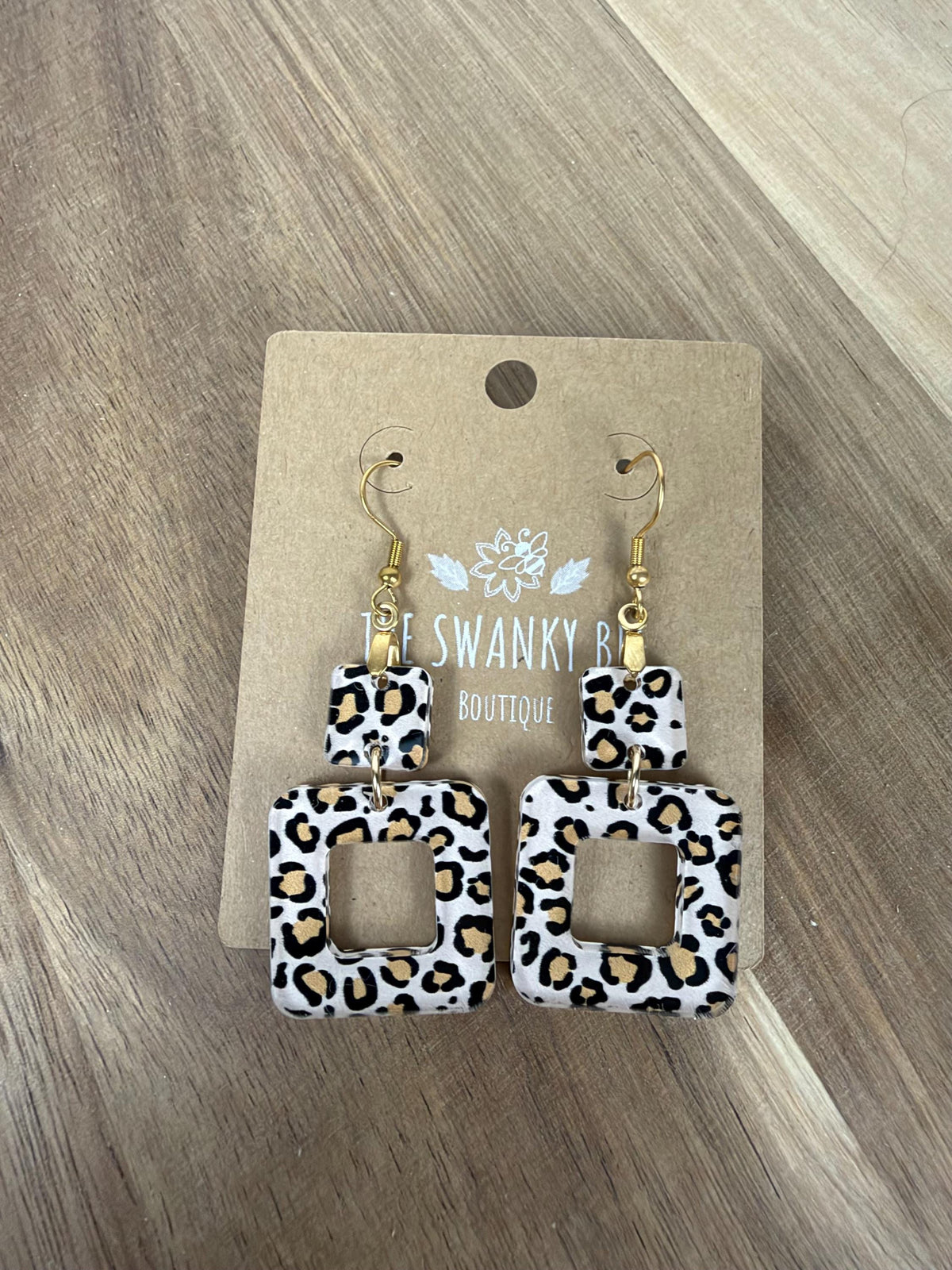 Leopard Print Geometric Dangle Earrings, Statement Square Jewelry, Animal Print Accessories