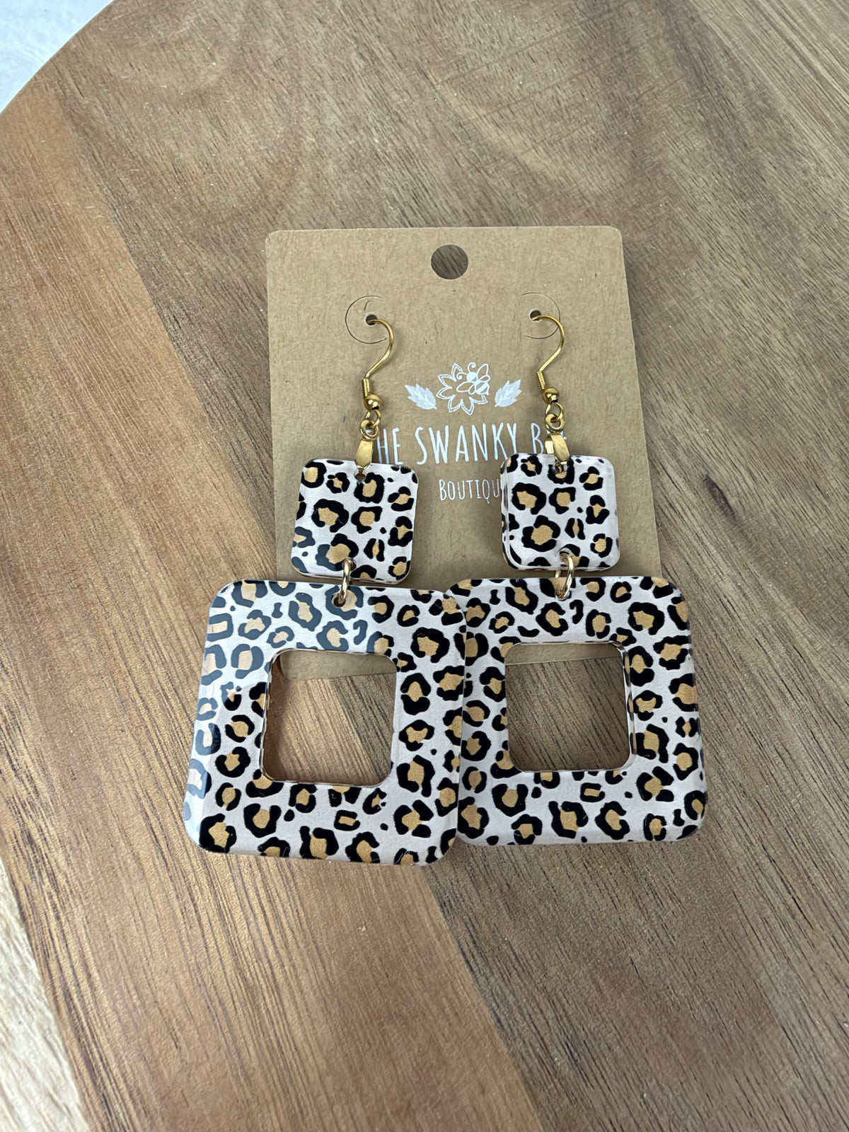 Leopard Print Geometric Dangle Earrings, Statement Square Jewelry, Animal Print Accessories