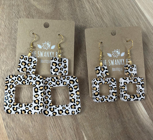 Leopard Print Geometric Dangle Earrings, Statement Square Jewelry, Animal Print Accessories