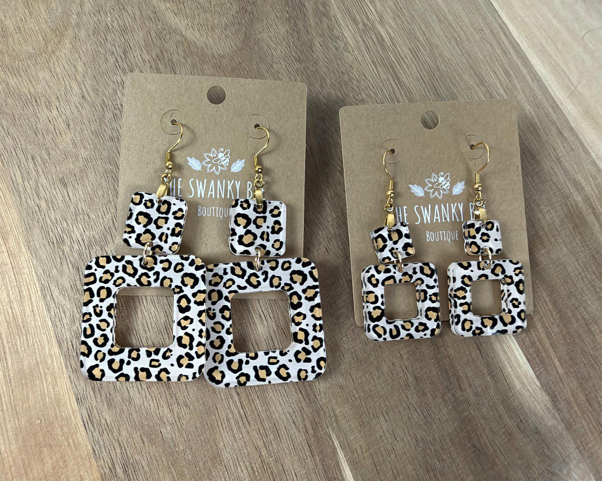 Leopard Print Geometric Dangle Earrings, Statement Square Jewelry, Animal Print Accessories