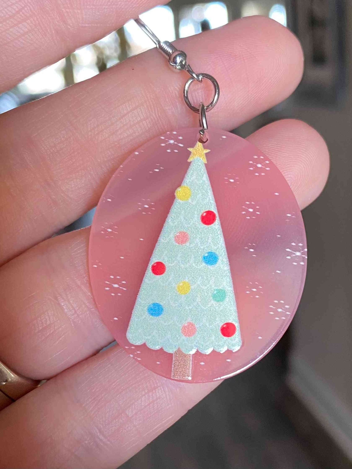 Pink Christmas Tree Earring