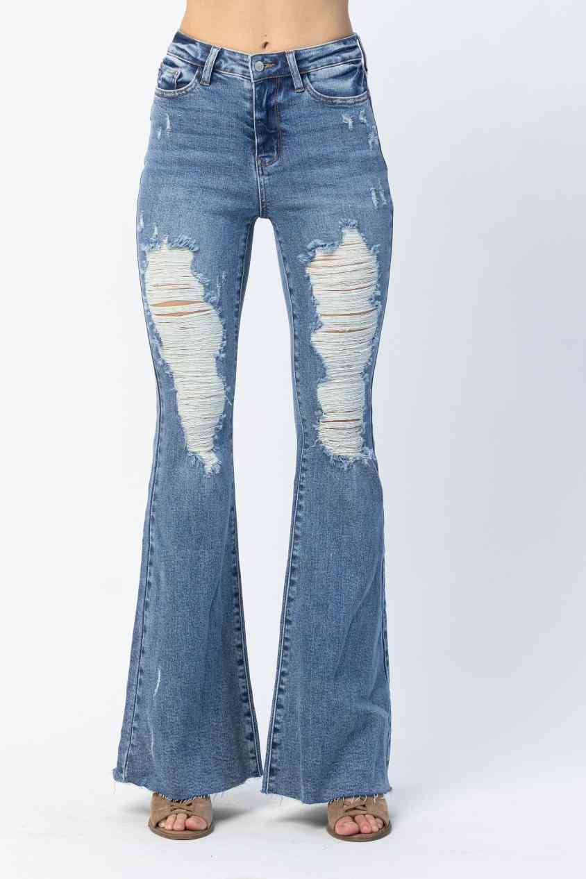 Judy Blue High Waist Destroyed Flare - The Swanky Bee