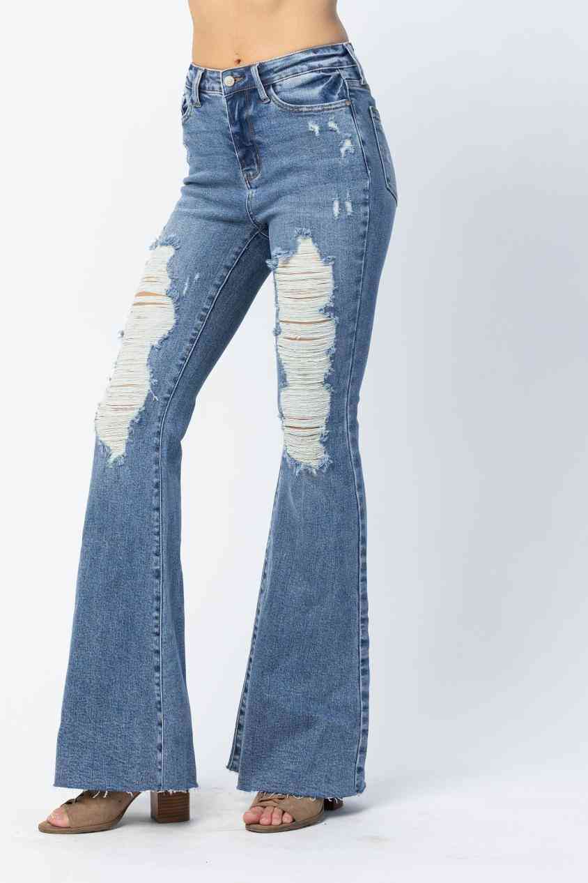 Judy Blue High Waist Destroyed Flare - The Swanky Bee