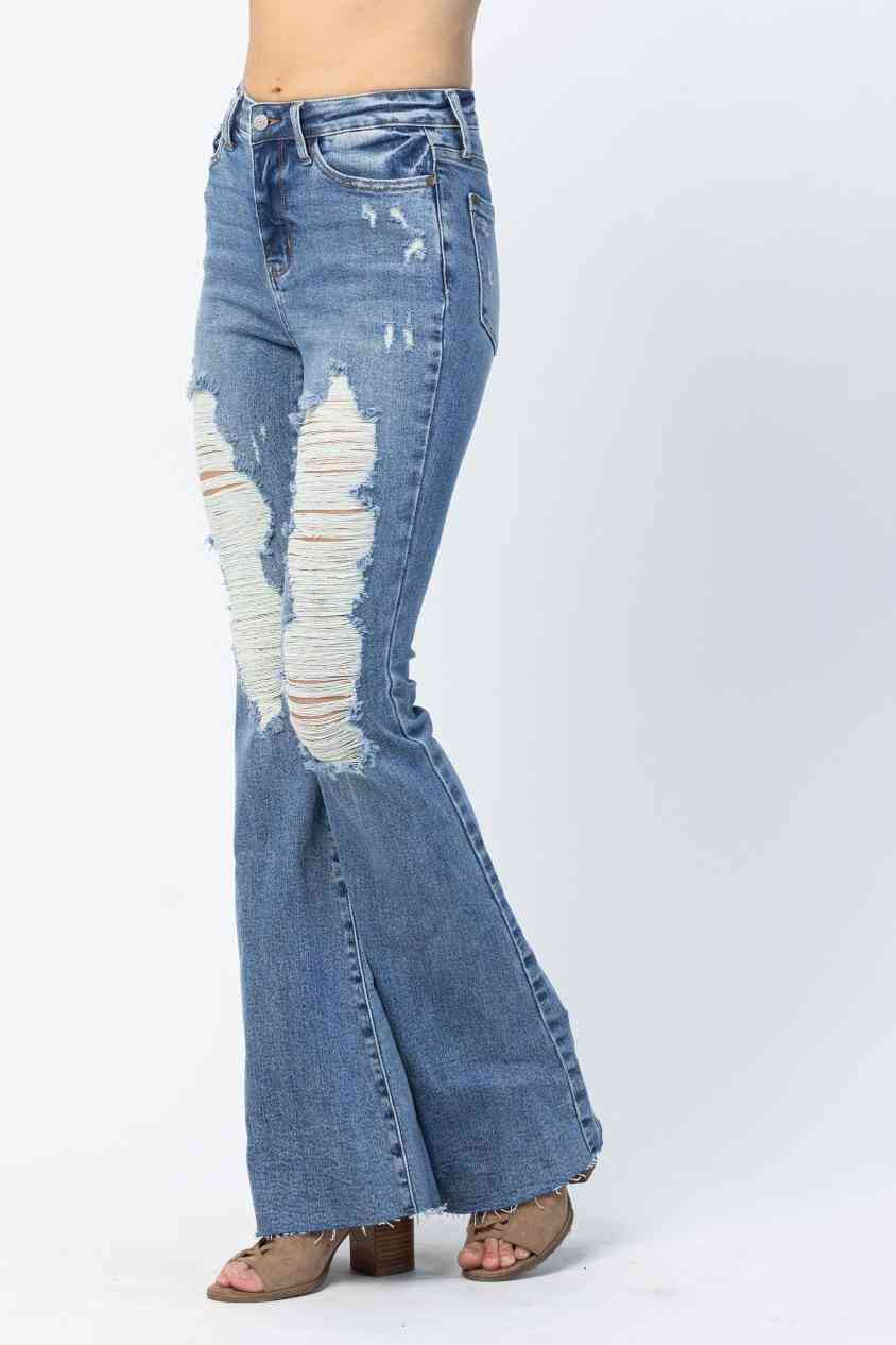 Judy Blue High Waist Destroyed Flare - The Swanky Bee