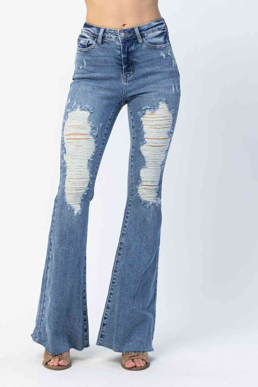 Judy Blue High Waist Destroyed Flare - The Swanky Bee