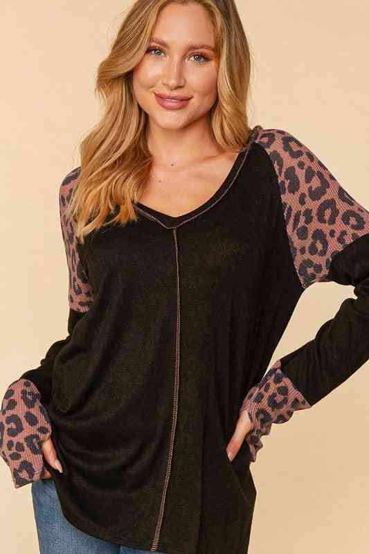 Leopard Print Reverse Stitch Top - The Swanky Bee