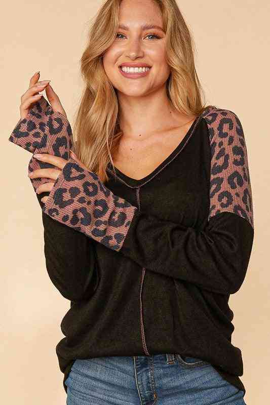 Leopard Print Reverse Stitch Top - The Swanky Bee