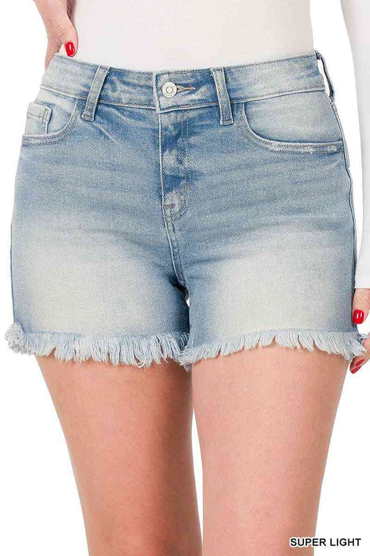 Light Frayed Hem Denim Shorts - The Swanky Bee